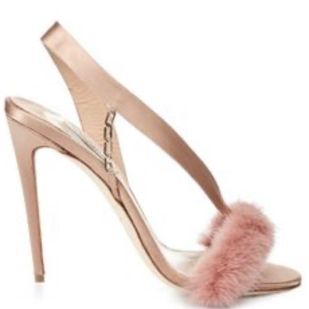 Olgana Paris Natural L’Amazone Mink-trimmed Satin Sandals